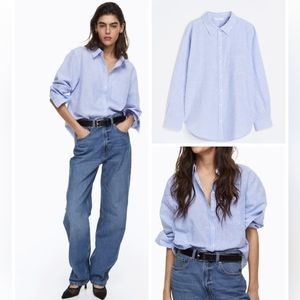 H&M Light Blue and White Striped Button-Down Shirt